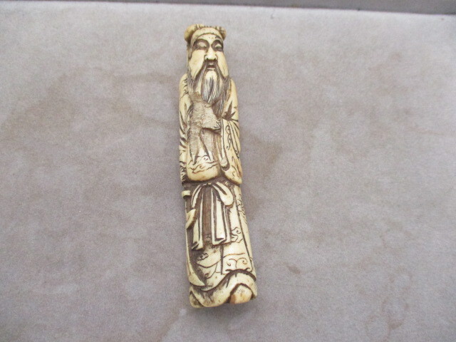 レトロ アンティーク 根付 鹿角 中国骨董 関羽