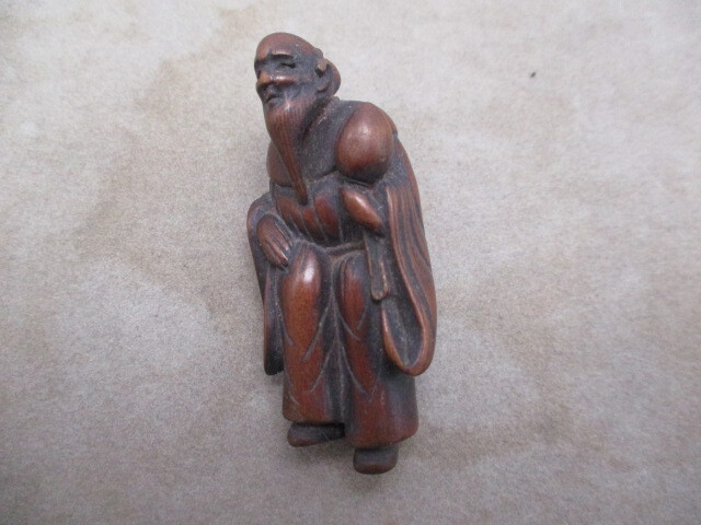 レトロ アンティーク 骨董品 中国美術 根付 歩く老人 木製