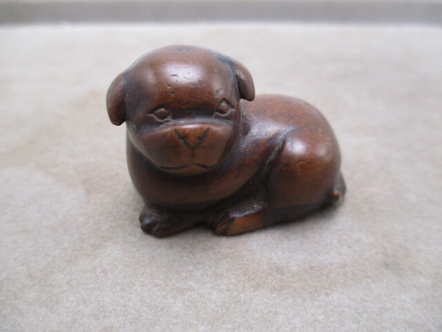 レトロ アンティーク 骨董品 根付 子犬 イヌ 木製