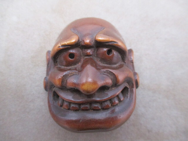 レトロ アンティーク 骨董品 根付 鬼の面 木製